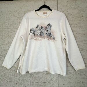 Vintage Artisans Horse Sweatshirt Large Fleece Western Cowgirl Whipstich Hem